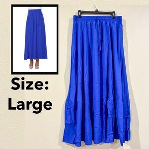 Large Solid Royal Blue 38" Tiered Skirt Casual Ruffle Elastic Waist Skirt